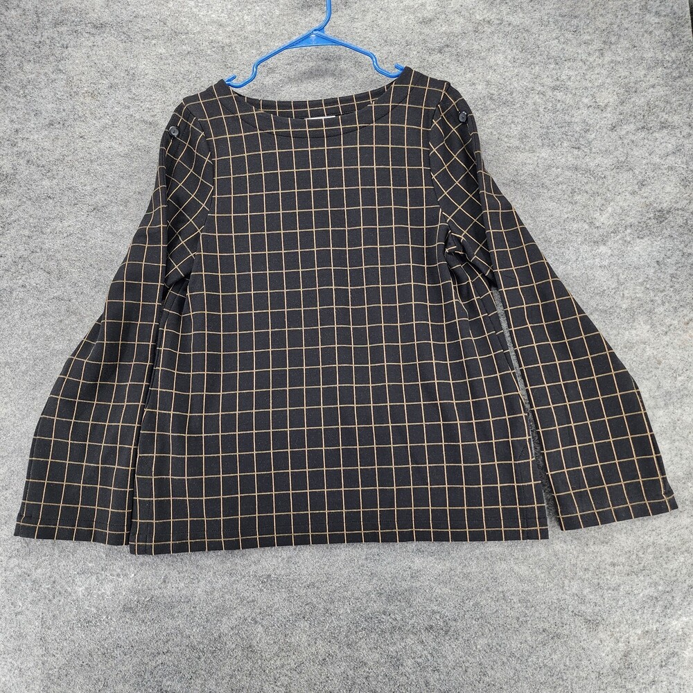 J Jill Ponte Shirt Womens Small Long Sleeve Black Windowpane